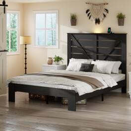 LUCKY ONE - Full Size Wood Platform Bed Frame with Heavy Duty Metal Frame, Industrial Style, Steel Slats, No Box Spring Needed - Black