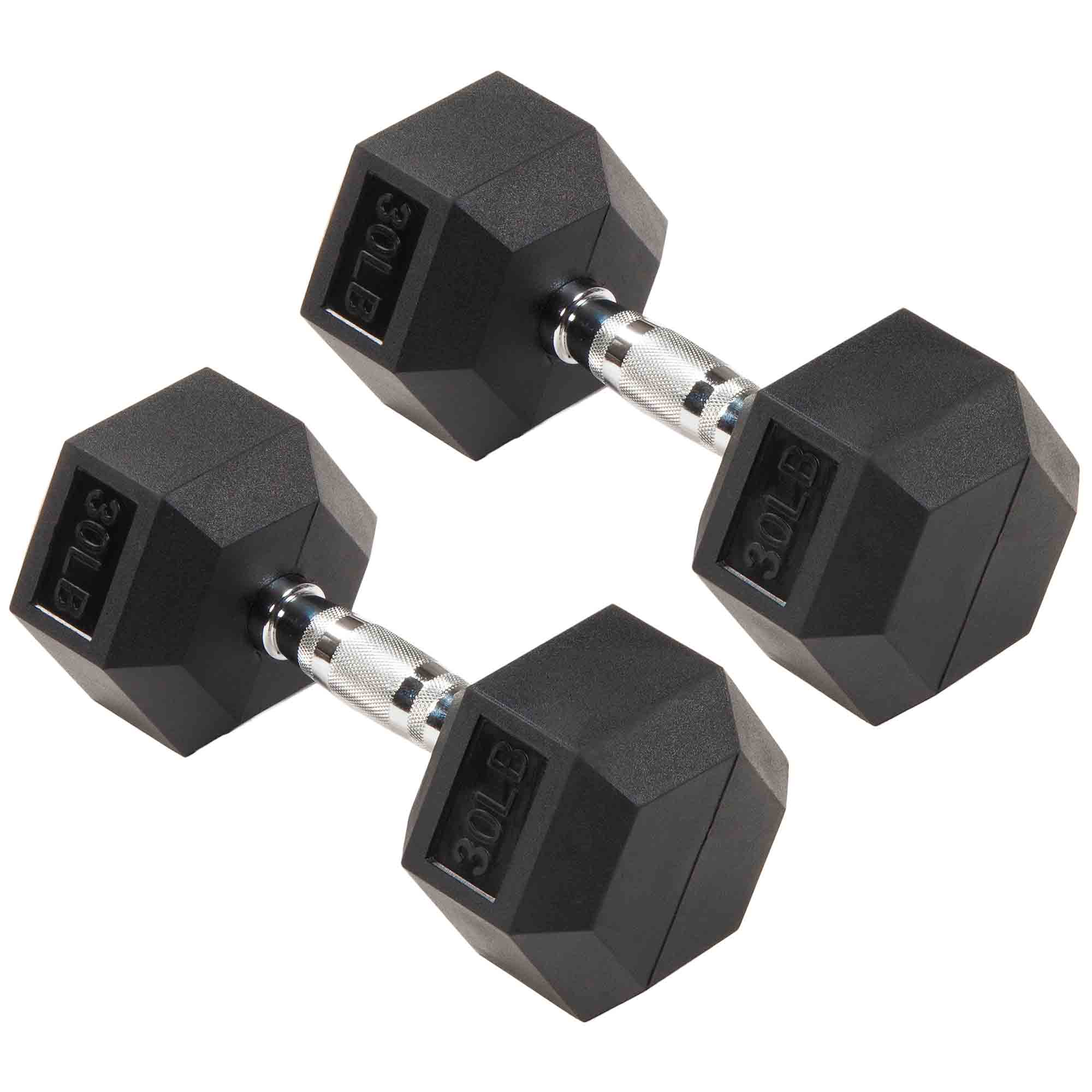Signature Fitness - Hex Dumbbells Strength Training Workout Equipment Set, 30 lbs - Black