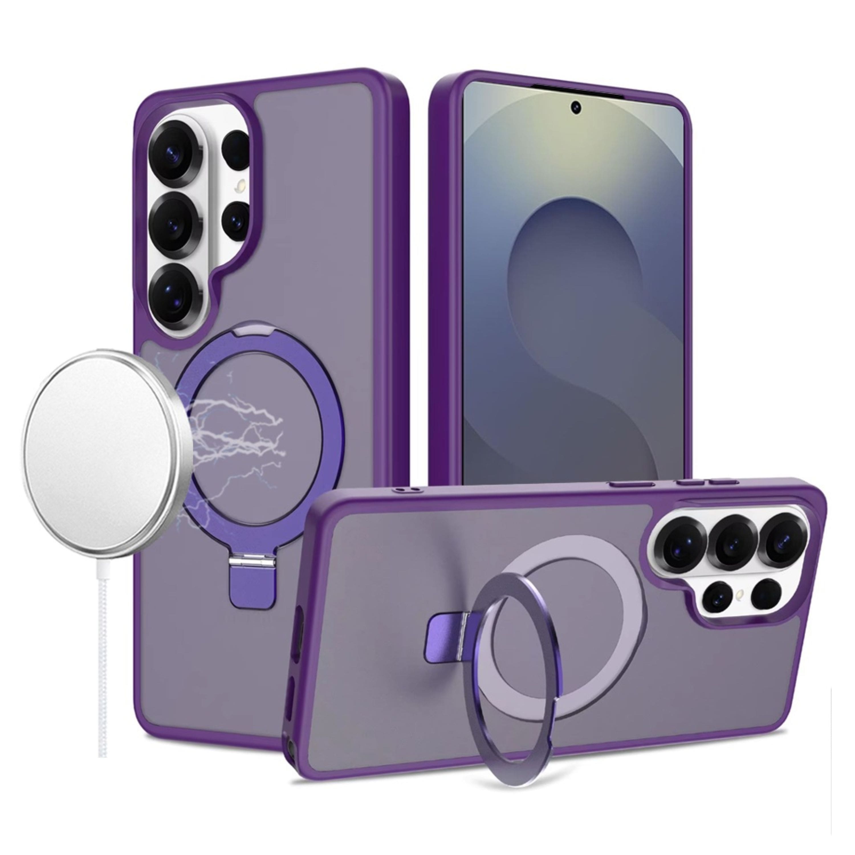 Kitcheniva - Rugged Cover Metal Circle Ring Stand Phone Case With Tempered Glass For Samsung Galaxy S26 Ultra - Dark Purple price history on PriceWatchPro