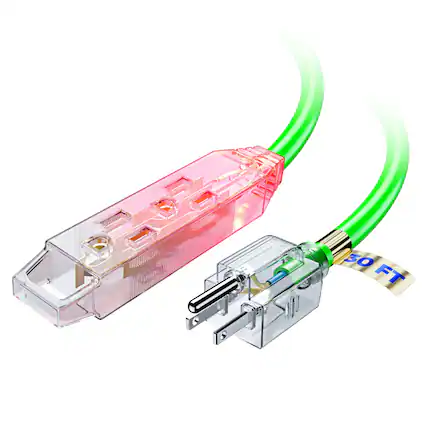 Front. Maximm - Extension Cord 30 ft, Extension Cord with Multiple Outlets and Lit Ends,16 Gauge ETL Listed - Green.