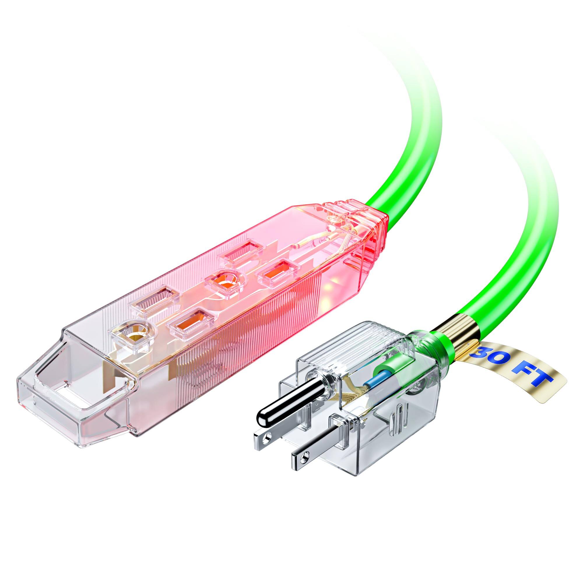 Front. Maximm - Extension Cord 30 ft, Extension Cord with Multiple Outlets and Lit Ends,16 Gauge ETL Listed - Green.