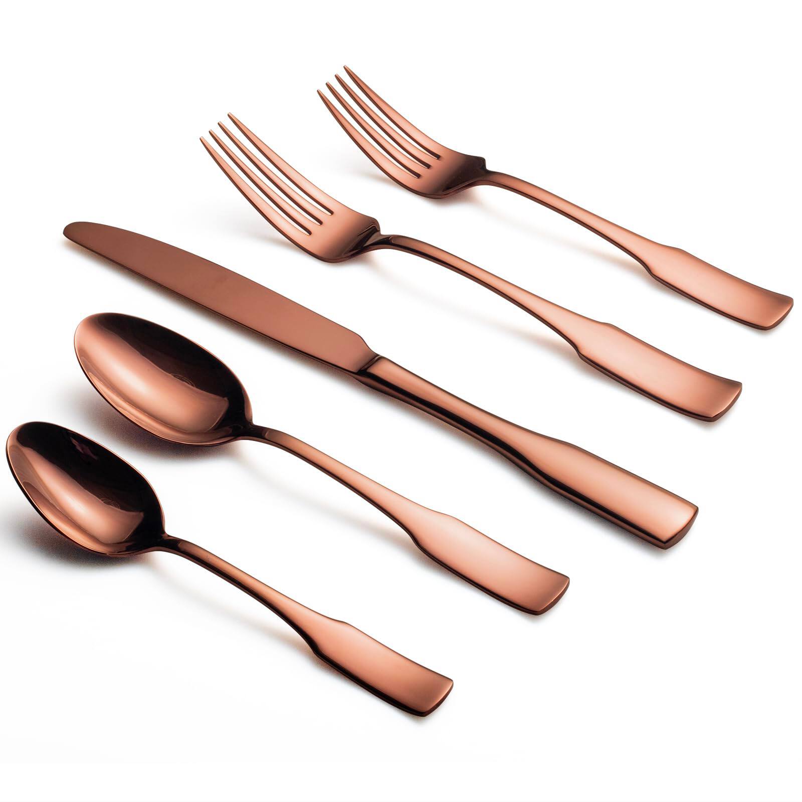 Dazzed Corner - 40-Piece Silverware Set,Service for 8,Stainless Steel Flatware Set,Dishwasher Safe - Rose Gold