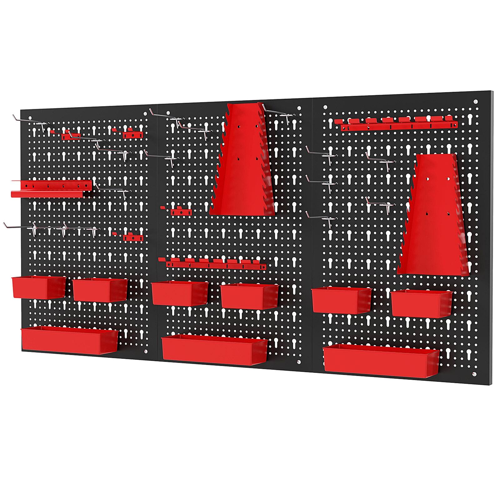 Alt View 9. Gymax - Gymax 9-Bin Parts Rack Organizer Pegboard Wall Organizer w/ Hammer Racks Tool Holders - Red.