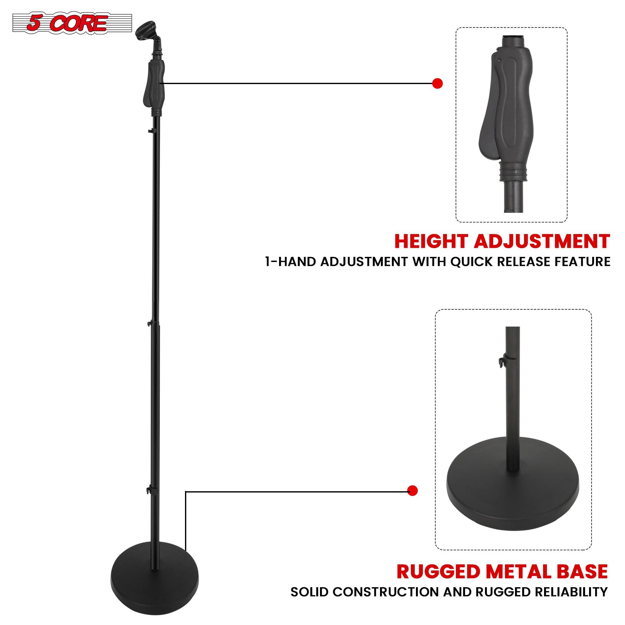 5 CORE, HEIGHT ADJUSTMENT, 1-HAND ADJUSTMENT WITH QUICK RELEASE FEATURE, RUGGED METAL BASE, SOLID CONSTRUCTION AND RUGGED RELIABILITY
