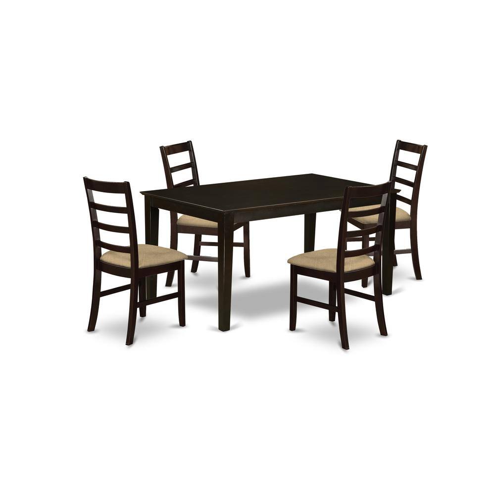 Back. East West Furniture - CAPF5-CAP-C 5 Pc Dining room set for 4- Dining Table and 4 Dining Chairs - Cappuccino.
