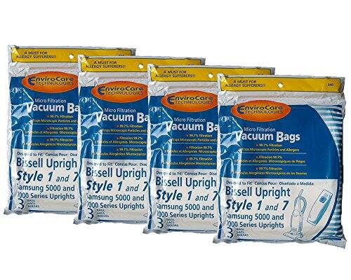 A MUST FOR ALLERGY SUFFERERS!  
A MUST FOR ALLERGY SUFFERERS!!  
A MUST FOR ALLERGY SUFFERERS!!  

EnviroCare TECHNOLOGIES  
Micro Filtration Vacuum Bags  

7% Vacuum Bags Micro Filtration  

For: Bissell Upright Style 1 and 7  
Samsung 5000 and 2000 Series Uprights  

640 Des 5o Fit Conus Pour: Dise pinices Taxacin  
Bissell Uprigh Ait Conons Pour: Dise Style 1 7  
Bissell Uprigh Dei to Fit: Concus Pour: Diseado a Medida  
Samsung 5000 and Style 1 and 7  
Samsung 5000 and 3  
SACE 0000 BCASAS Series Uprights  
Samsung 5000 and Style 1 and 7  
EARA 3 BOLSAS 7000 Series Uprights  
Samsung 5000 and 3  
2000 Series Uprights