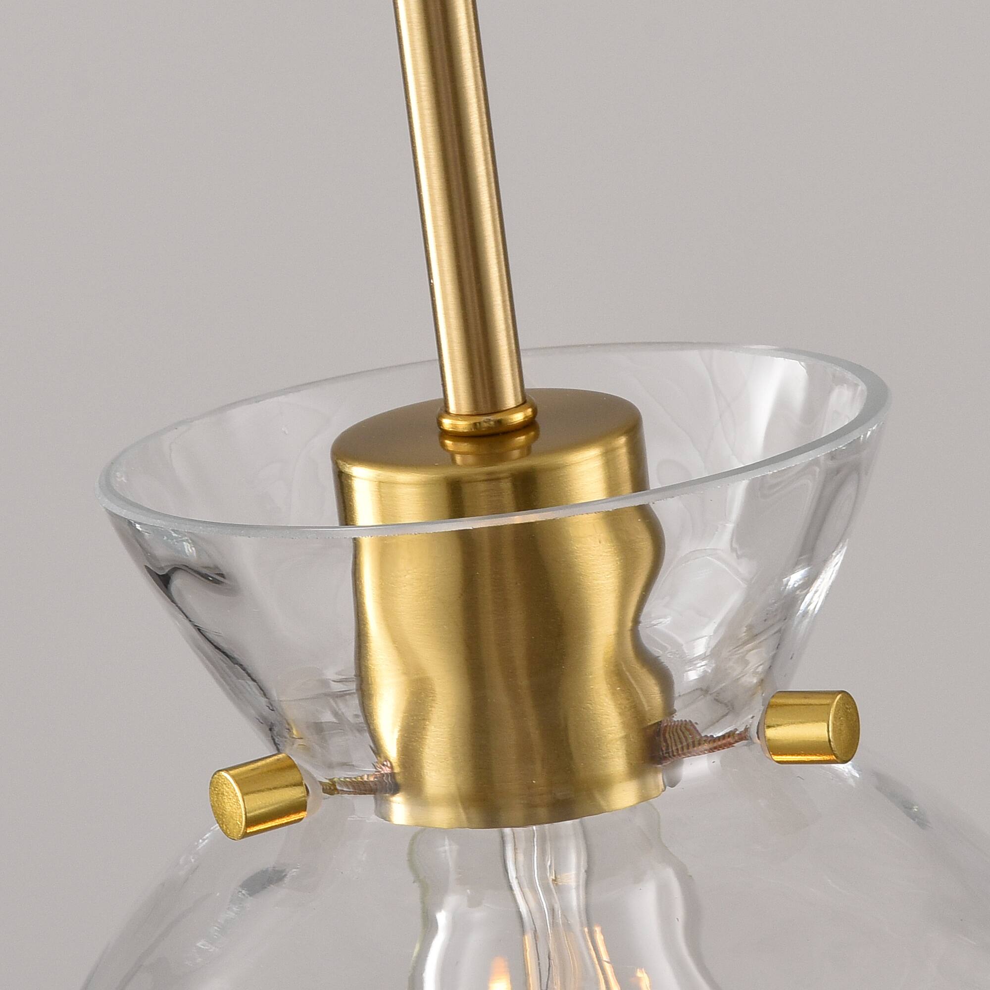 Alt View 4. Parrot Uncle - 7.4 Inch Minimalist Handcrafted Hammered Glass Bell Pendant Light, Single-Light Adjustable Hanging Ceiling Fixture - Brass.