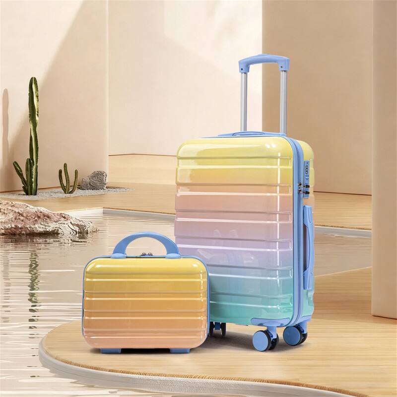 Alt View 6. HTUTWOO - 14"/20" Carry On Luggage Set - PC Hardside Spinner Wheels Suitcase with Gradient Color, TSA Combination Lock, Set of 2 - Blue+Yellow.