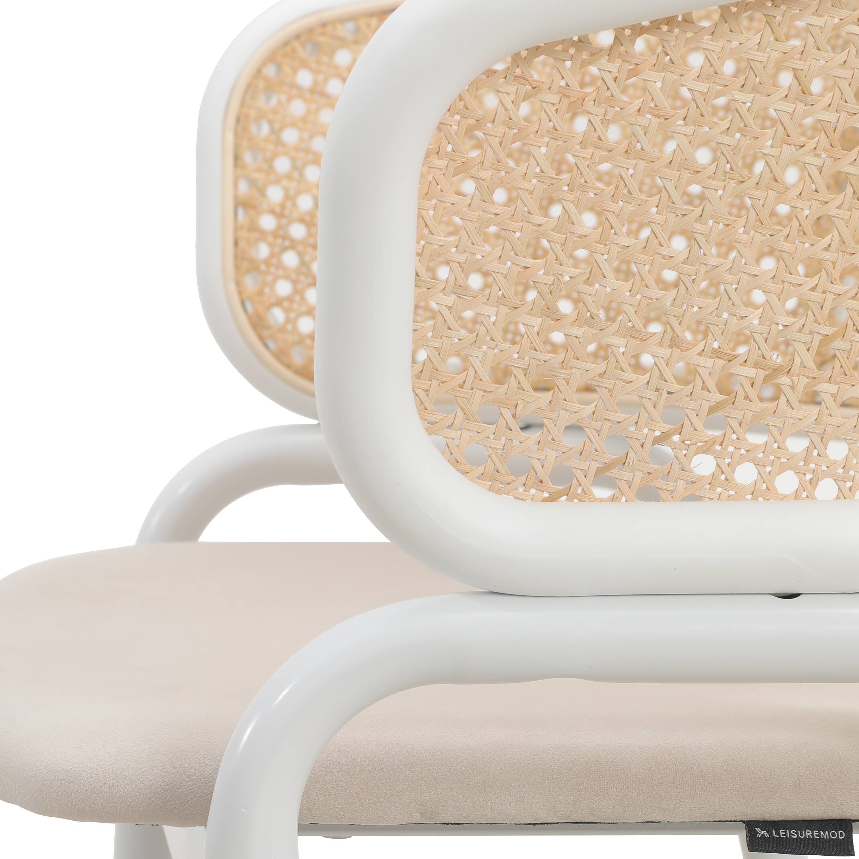 Alt View 7. LeisureMod - Ervilla Mid-Century Velvet Dining Armchair - Modern Rattan Back Accent Kitchen Chair with Metal Legs - Beige.