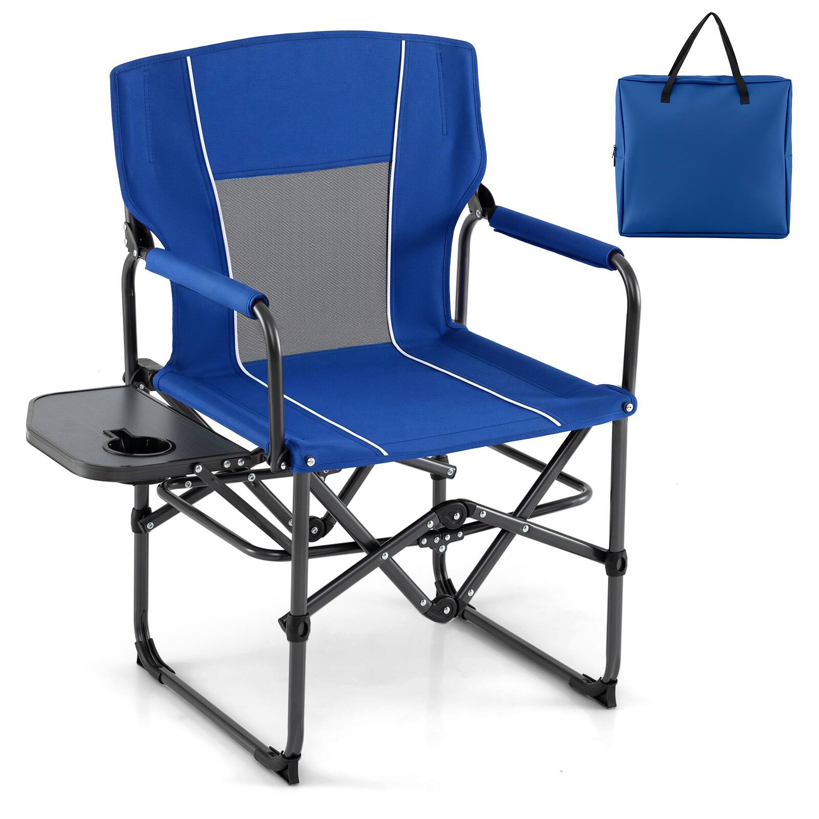 Front. Costway - Costway 1 PCS Folding Camping Chair with Side Table, Built-in Cup Holder & Carry Bag for Fishing - Navy.
