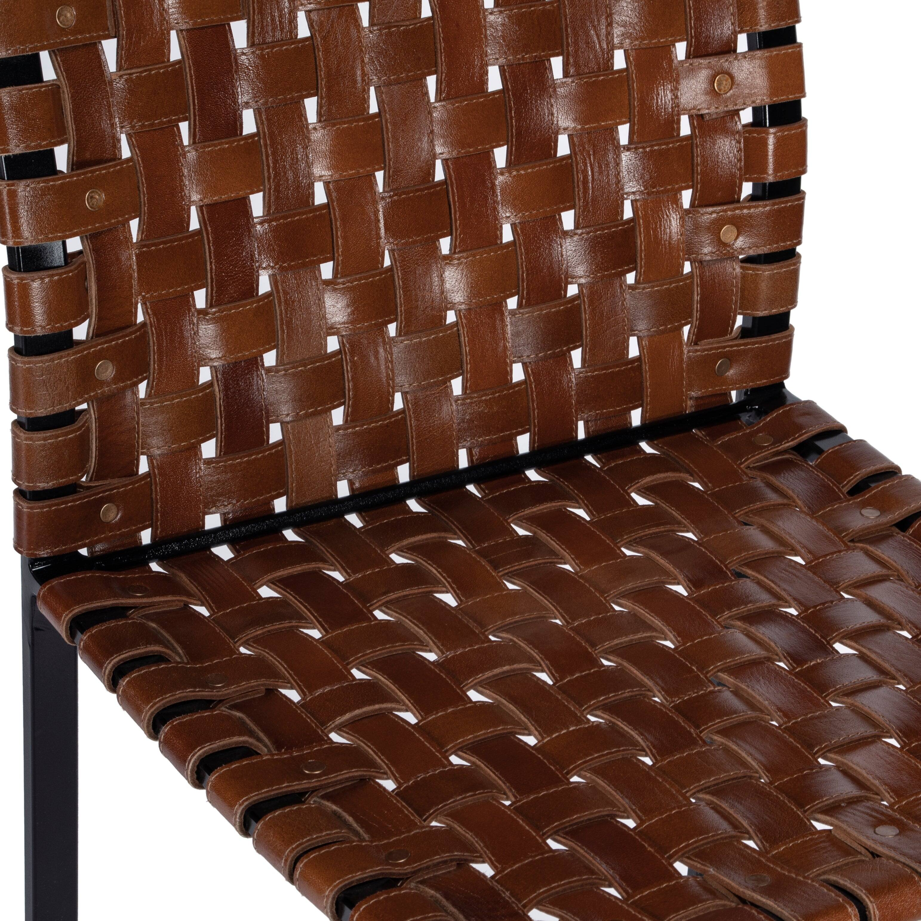 Alt View 6. Butler Specialty - Urban 30 in. Seat Height Rectangular Woven Leather Bar Stool with Back - Medium Brown.