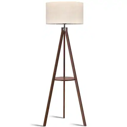Front. Lepower - 61" Tripod Floor Lamp with Shelf, E26 Base, Solid Wood Standing Lamp for Living Room, Bedroom & Office - Dark Brown.
