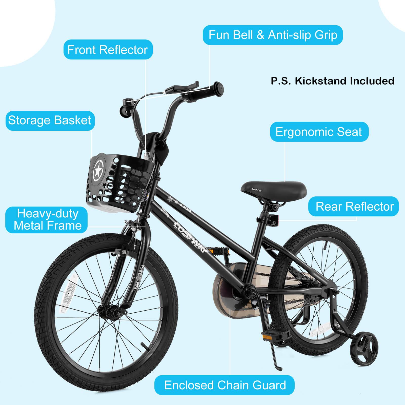 - Front Reflector
- Fun Bell & Anti-slip Grip
- Storage Basket
- Heavy-duty Metal Frame
- Enclosed Chain Guard
- Rear Reflector
- Ergonomic Seat
- P.S. Kickstand Included