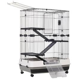 Pawhut - 4-Level Small Animal Cage Rabbit Hutch with Wheels, Slide-out Tray for Bunny, Chinchillas