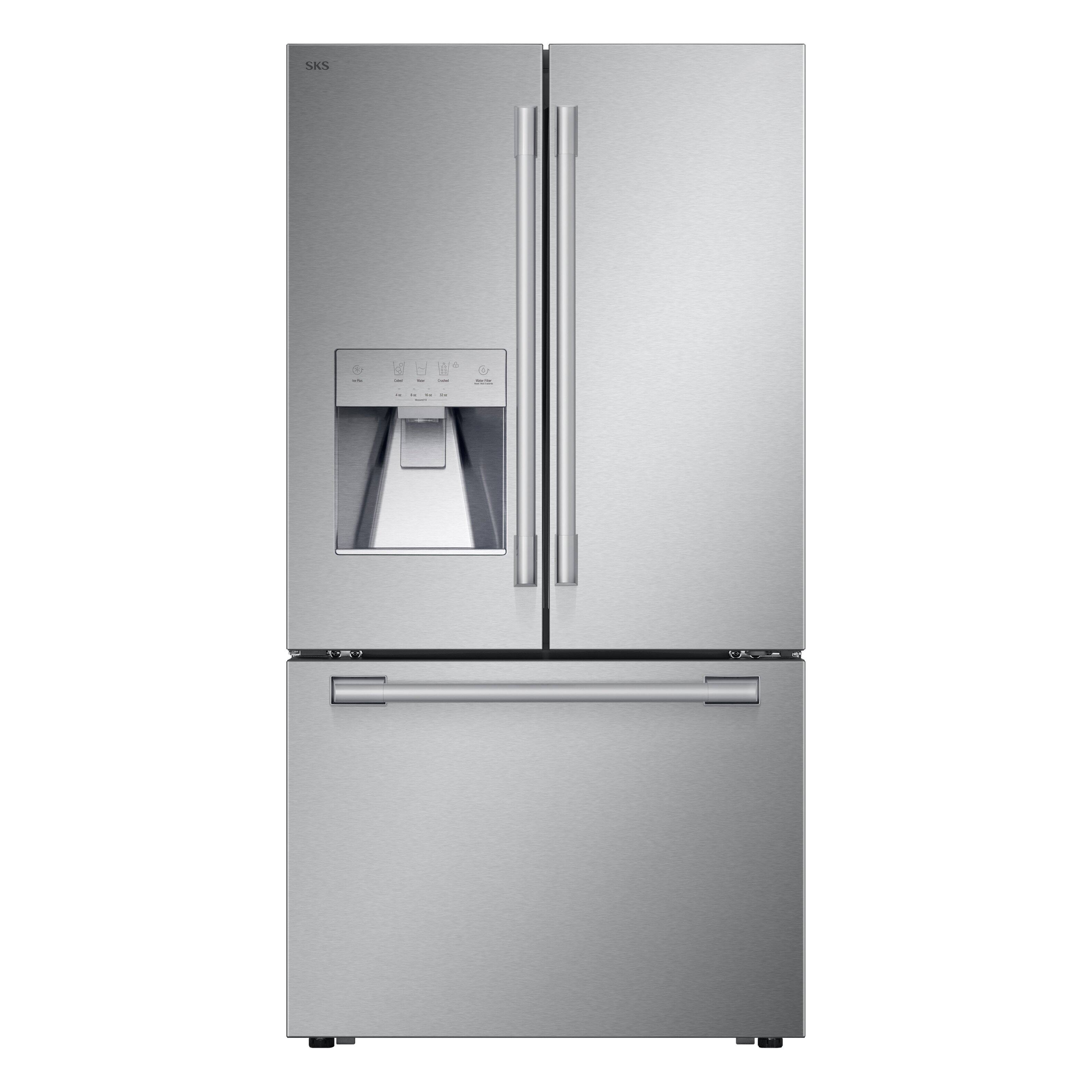 Front. SKS - 36-in Counter-Depth French Door Refrigerator - Stainless Steel.