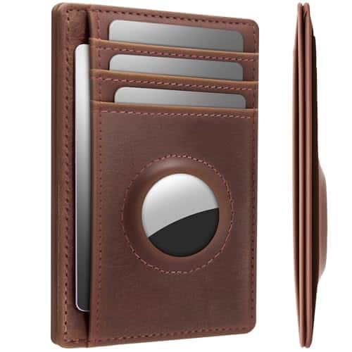 Vulpecula Spade - Wallet with Airtag Holder Genuine Leather Wallets Slim Minimalist Card Holder RFID Blocking Card Wallet Compatible with - Genuine Leather Brown