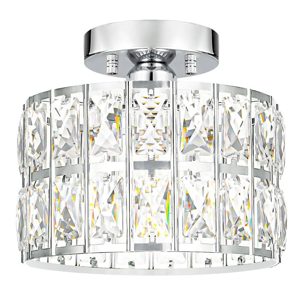 Earthley Blooms - Crystal Ceiling Light Fixture Modern Semi Flush Mount Chandelier Lighting For Hallway Kitchen Foyer Daz - Chrome 9in B