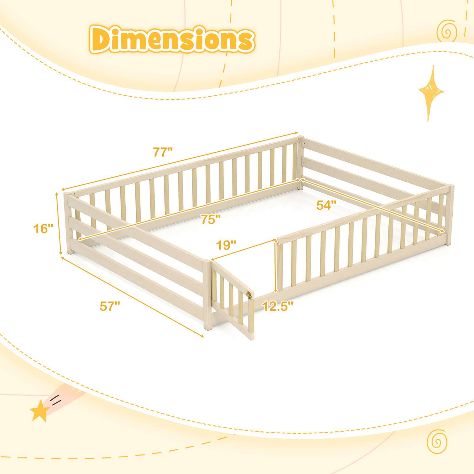 Dimensions:  
- Length: 77"  
- Width: 54"  
- Height: 16"  
- Depth: 57"  
- Side Rail Height: 75"  
- Step Height: 19"  
- Step Width: 12.5"