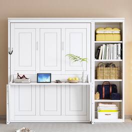 TinyHomie - Full Size Murphy Bed with Desk and Bookshelf - White