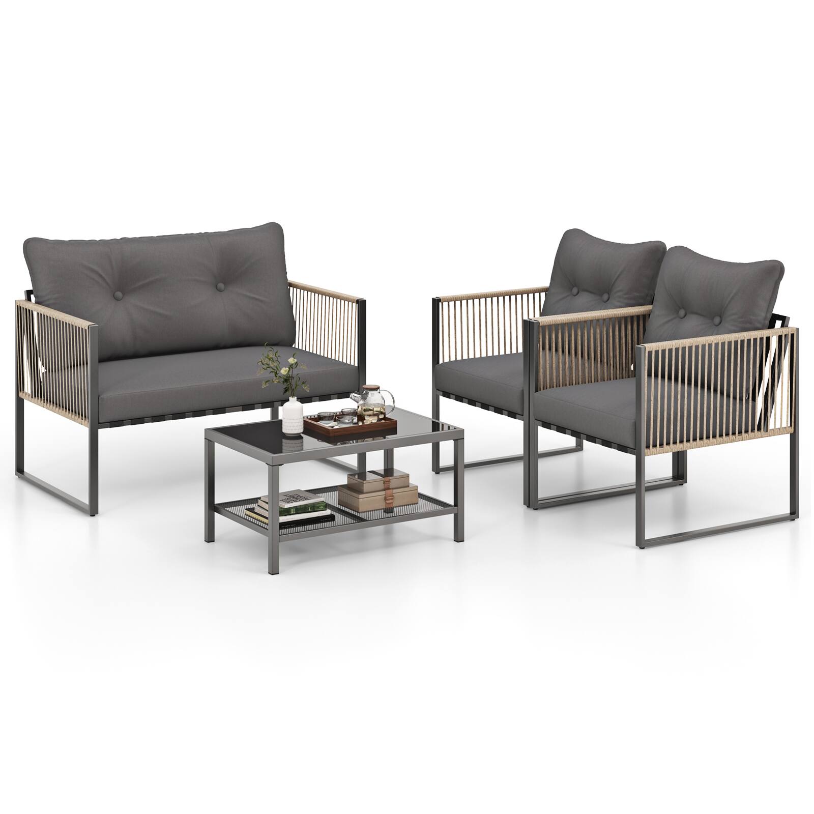 Alt View 8. Gymax - Gymax Set Of 8 Patio Furniture Set PE Rattan Conversation Sofa Set w/ Thick Cushions - Gray.