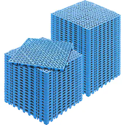 Front. VEVOR - Interlocking Tile 50PCS Blue, Drainage Tiles 12" x 12" Splicing, Soft PVC Interlocking Drainage Floor Tiles - Blue.