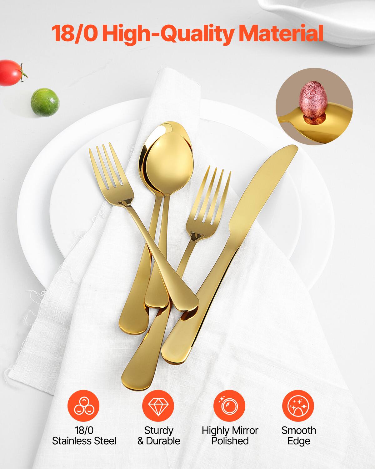 18/0 High-Quality Material

18/0 Stainless Steel  
Sturdy & Durable  
Highly Mirror Polished  
Smooth Edge