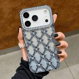 UUCOVER - Luxury Electroplated Bling Glitter Case for Apple iPhone 18 Pro, Sparkle Rhinestone Diamond Flower Pattern Clear Cover - Blue