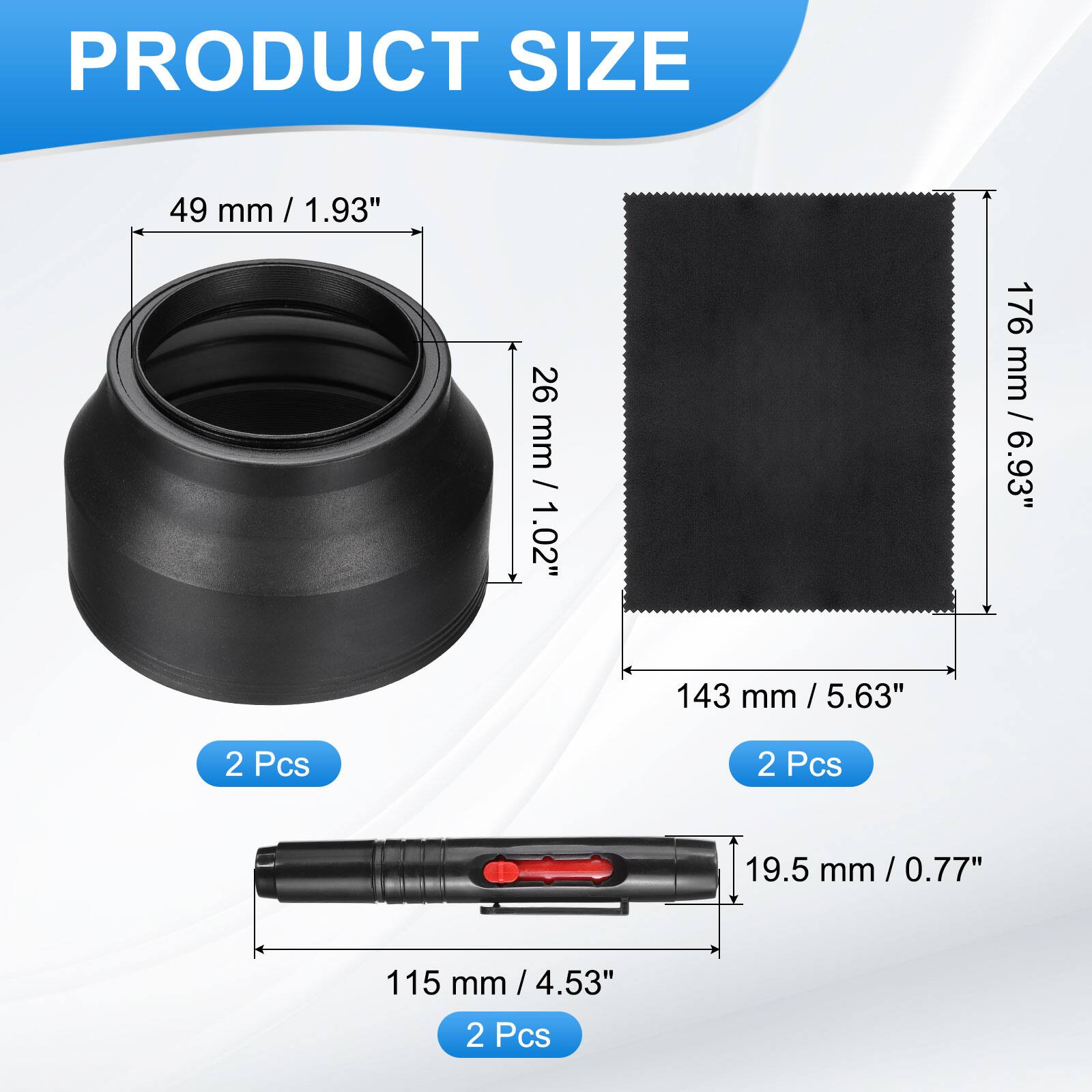 PRODUCT SIZE

49 mm / 1.93"  
26 mm / 1.02"  
176 mm / 6.93"  
143 mm / 5.63"  
19.5 mm / 0.77"  
115 mm / 4.53"  

2 Pcs  
2 Pcs  
2 Pcs