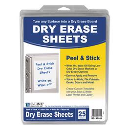 C-Line Products - Self-Stick Dry Erase Sheets, Laminated Paperboard Surface, 8.5" x 11", White, 25/Box