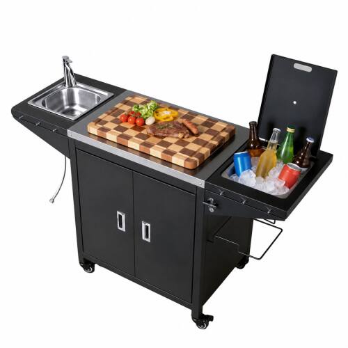 Alt View 1. Winado - Movable Rolling Grill Cart with Cold Drink Area, Sink, BBQ Prep Table, Cabinet, Bottle Opener for Outdoor Backyard Patio - Black.