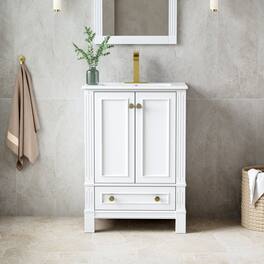 WELLFOR - DURA 24 in. Solid Wood Bath Vanity with Countertop Basin, Single Sink - White
