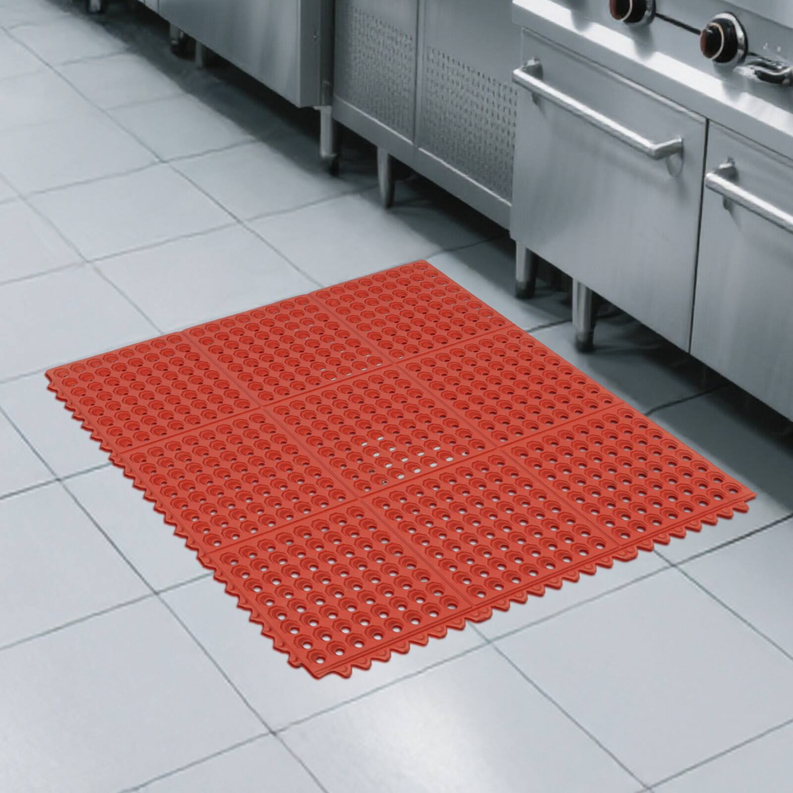Alt View 3. Winado - 36"x36" Anti-Fatigue Standing Mat Interlocking Rubber Floor Mat with Non-Slip, Drainage Holes for Restaurant Home Garage - Red.