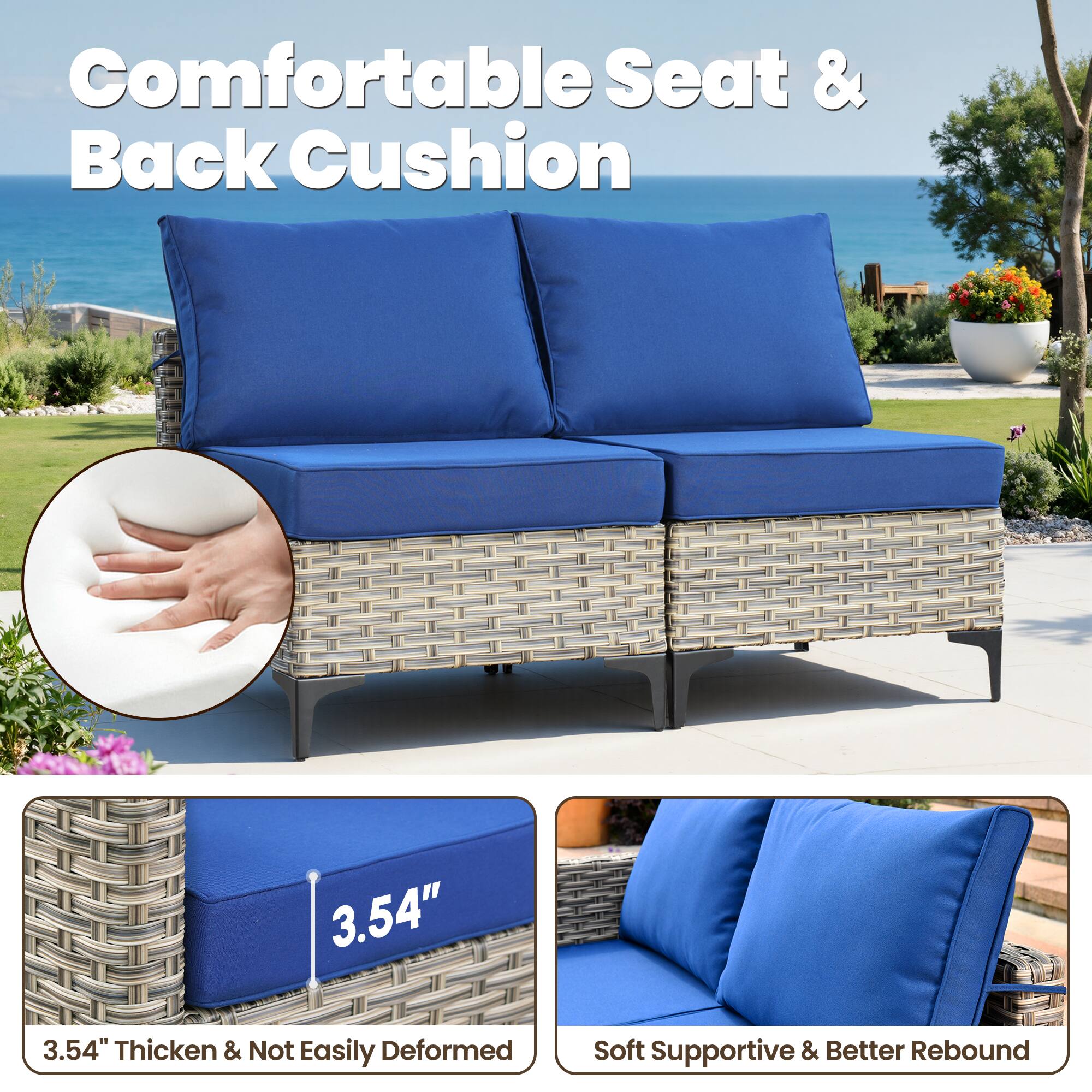 Comfortable Seat & Back Cushion

3.54" Thick & Not Easily Deformed

Soft Supportive & Better Rebound