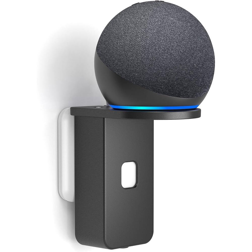 Angle. RTMB - Wall Mount for Dot 4th/5th Gen & Nest Mini, Space-Saving Holder with Cable Management (Black) - Black.