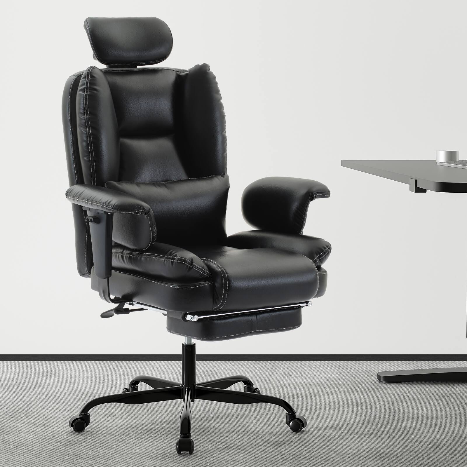 Alt View 7. Spaco - Spaco PU Leather Ergonomic Executive Office Chair,200kg,Lumbar Support,High Back and Liftable Headrest,for Home Office - Black.