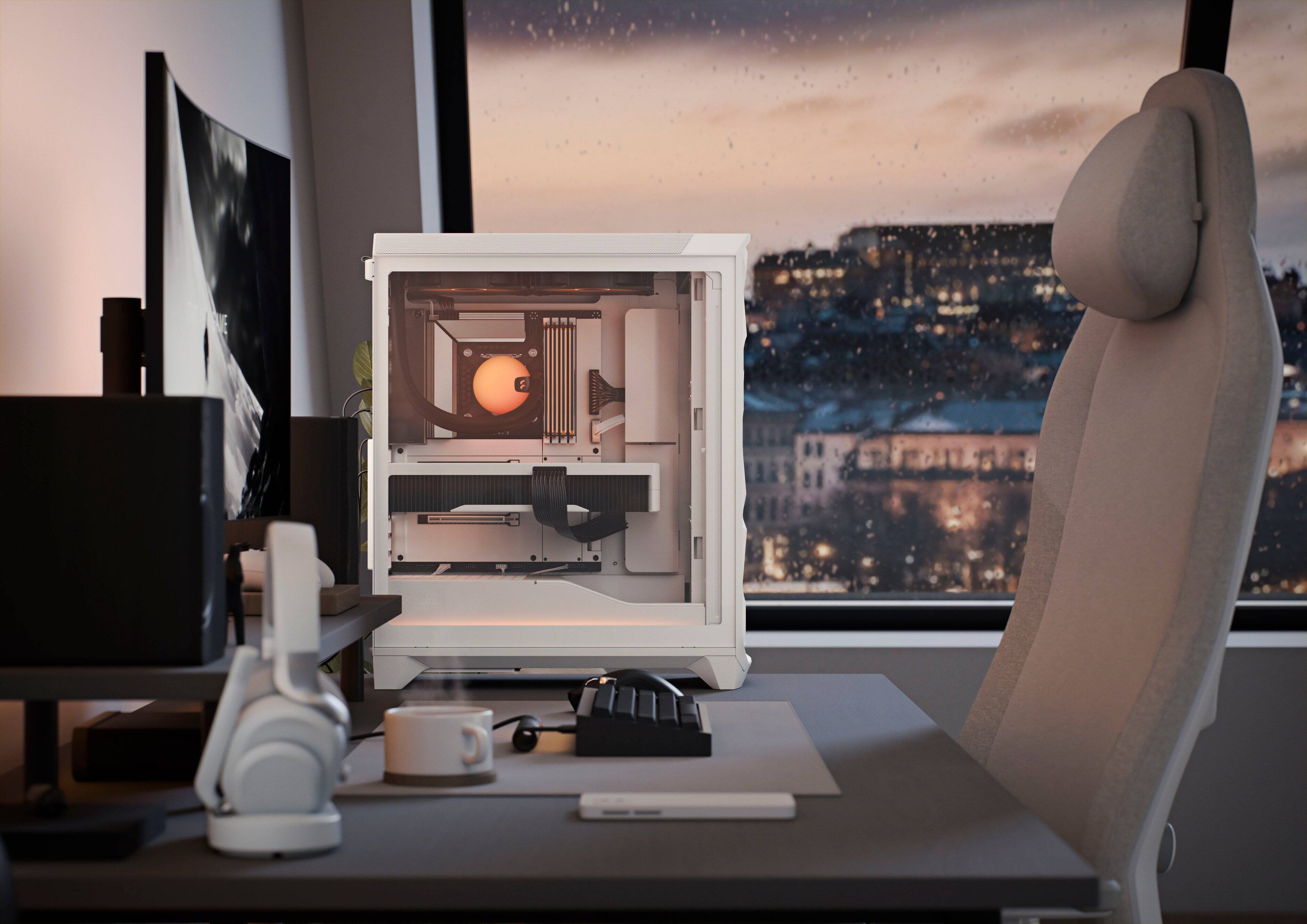 Alt View 12. Fractal Design - Meshify 3 RGB ATX mATX White Chassis with Clear TG Side Panel Mid-Tower PC Case - White.