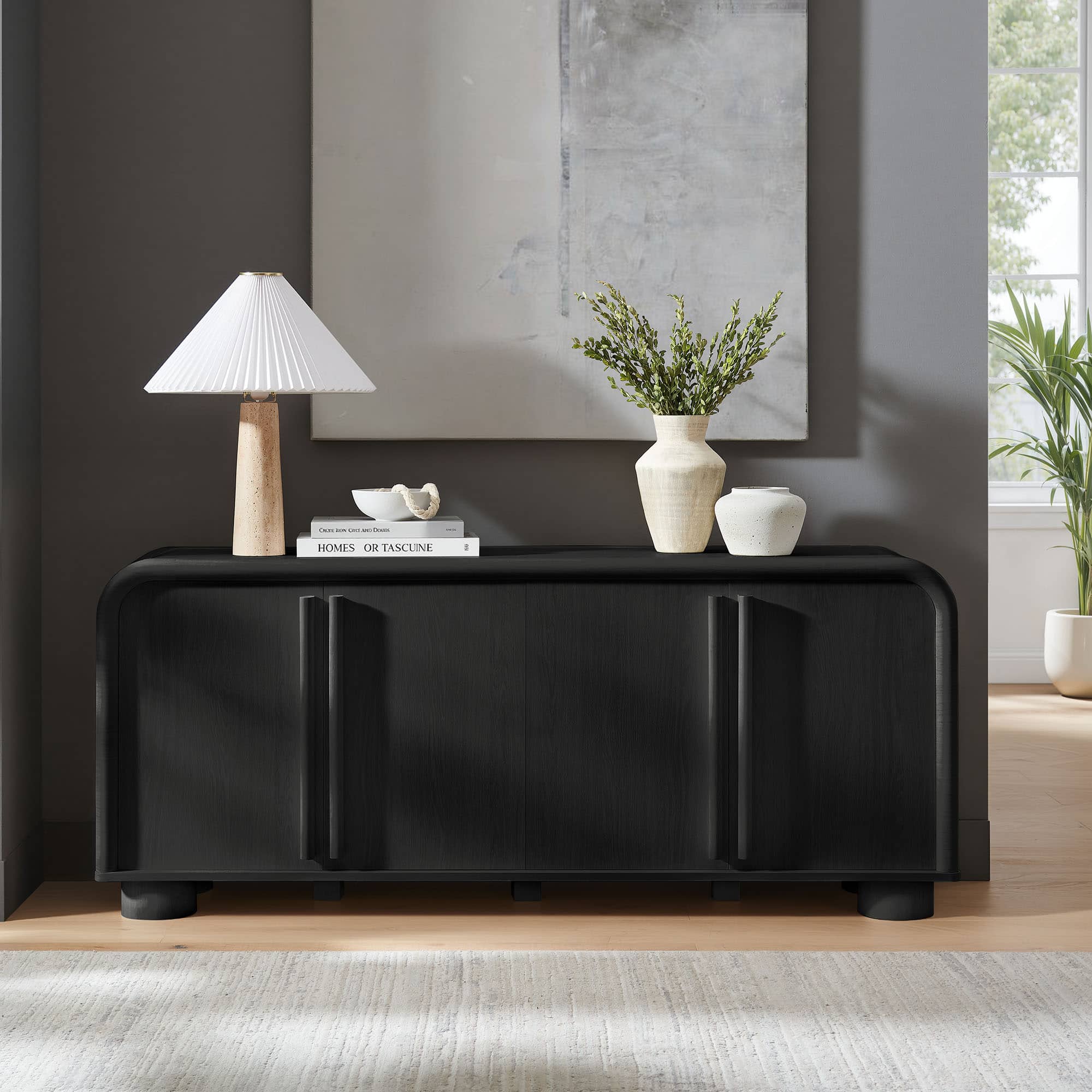 Bellamy Curved 4-Door Sideboard Cabinet by Modway - Black Oak