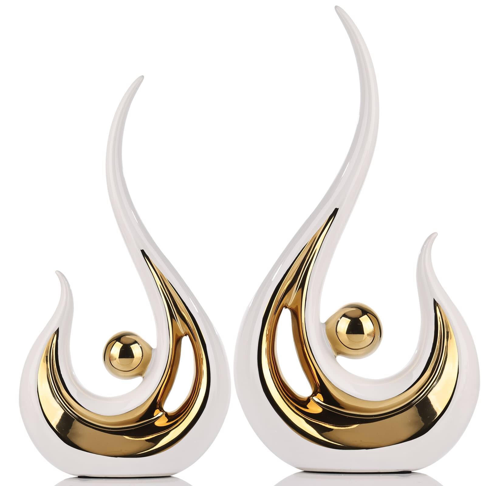 Front. Alchemy Casas - And Modern Abstract Art Statue Table Decoration Elegantes Ceramic For Home Decor Accent Mantel Bookshelf - White and Gold.