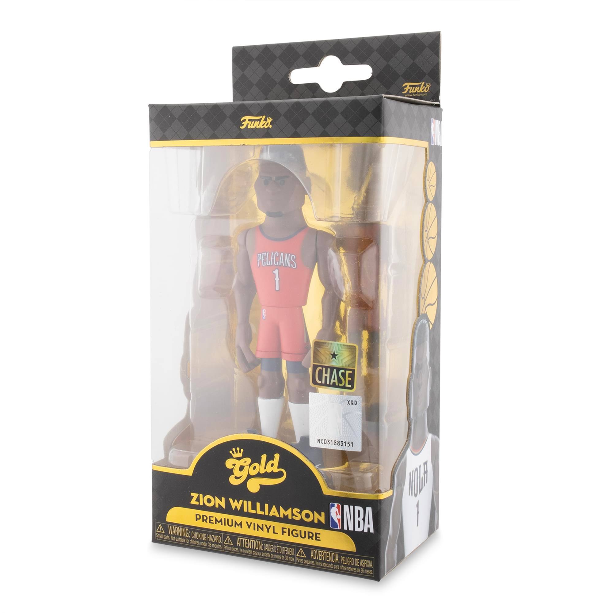 Funko  
PELICANS 1  
CHASE  
NBA  
ZION WILLIAMSON  
PREMIUM VINYL FIGURE  
GOLD  
NBA  
ADVERTENCIA: PEQUEÑO OBJETO DE RIESGO  
WARNING: CHOKING HAZARD - Small parts. Not for children under 3 years.  
ATTENTION: CHOKING HAZARD - Petite pièce. Ne convient pas aux enfants de moins de 3 ans.  
WC031883151