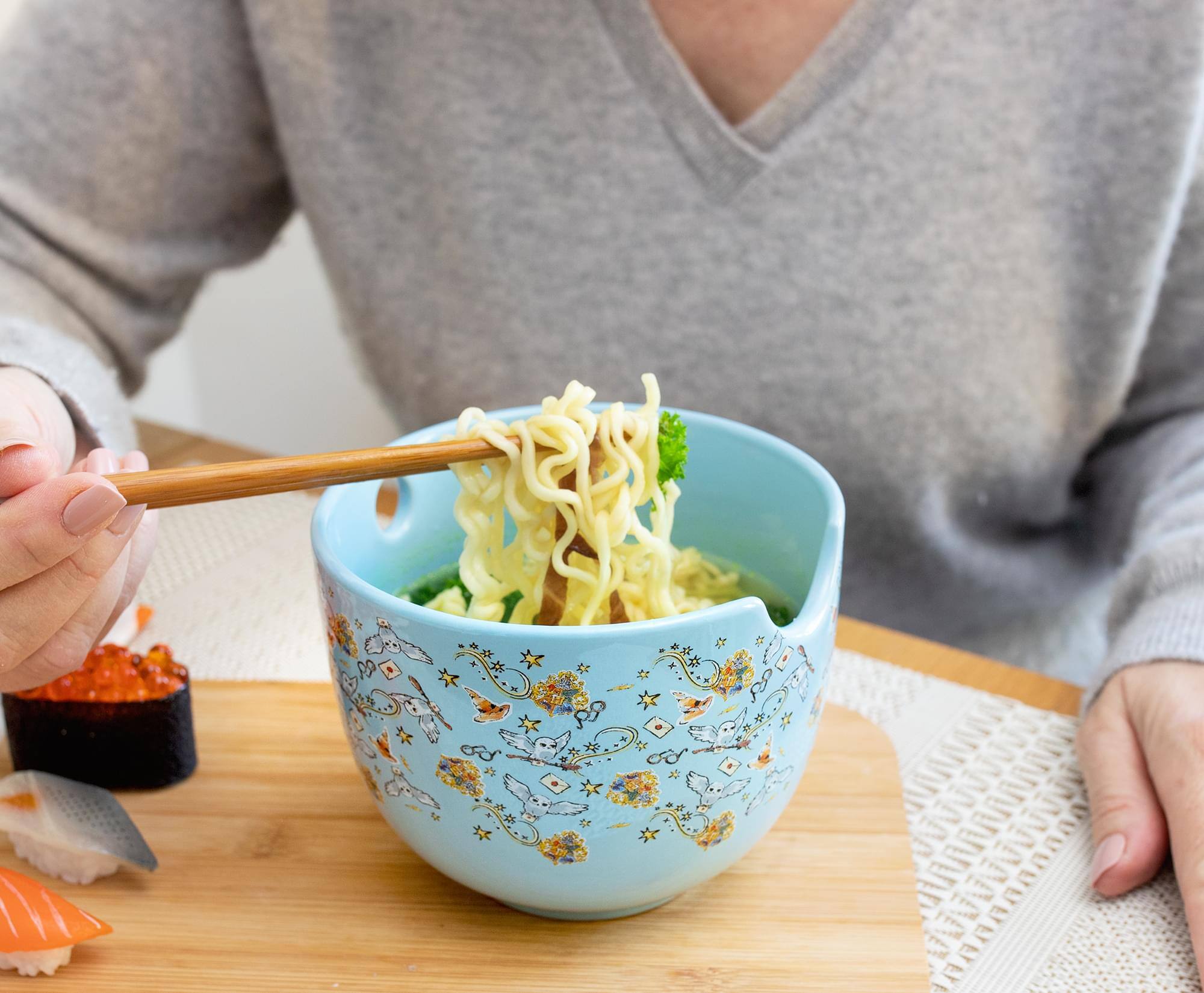 Alt View 4. Silver Buffalo - Harry Potter Hogwarts Icons Dinnerware Set | 20-Ounce Ramen Bowl With Chopsticks - Blue.