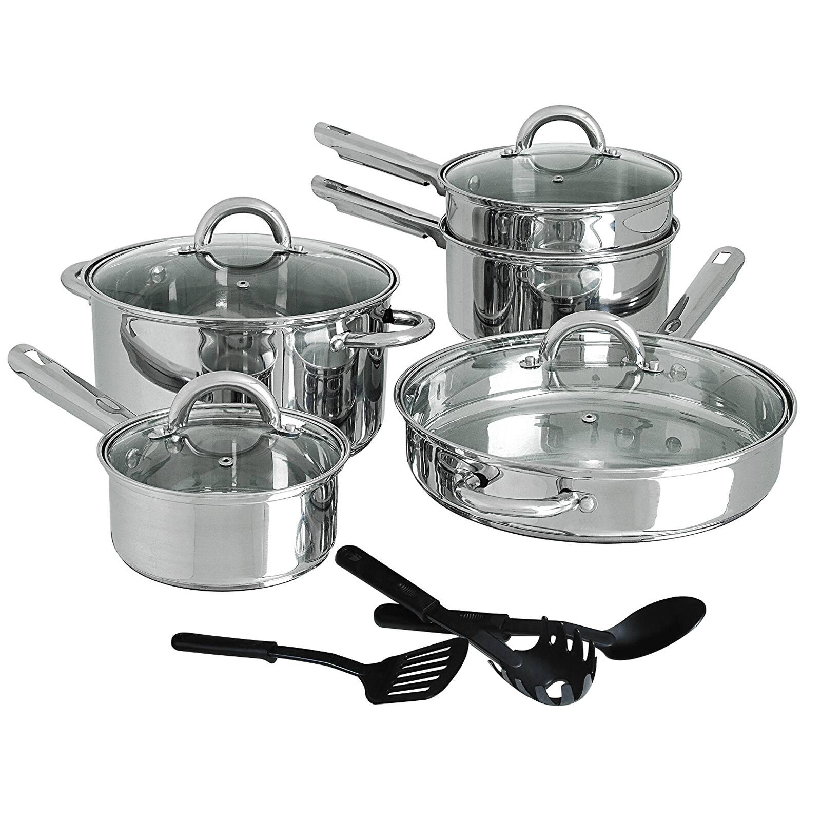 Alt View 1. Gibson - Gibson Home Abruzzo Stainless Steel 12 Piece Cookware Set - Silver.