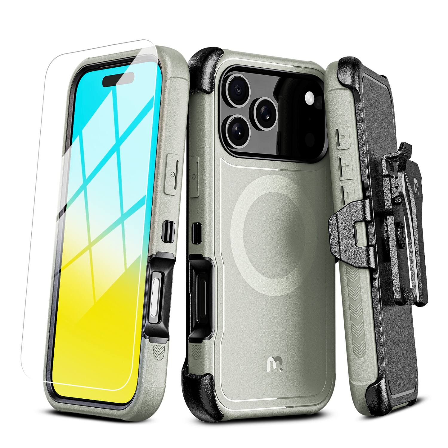 Mybat Pro - Maverick Series MagSafe Case w/ Holster and Tempered Glass for Apple iPhone 17 Pro Max - Grey - Gray