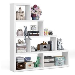 Ecooso - 4-Tier Designable Stair Bookshelf with 6 Open Cubes for Display and Storage - White