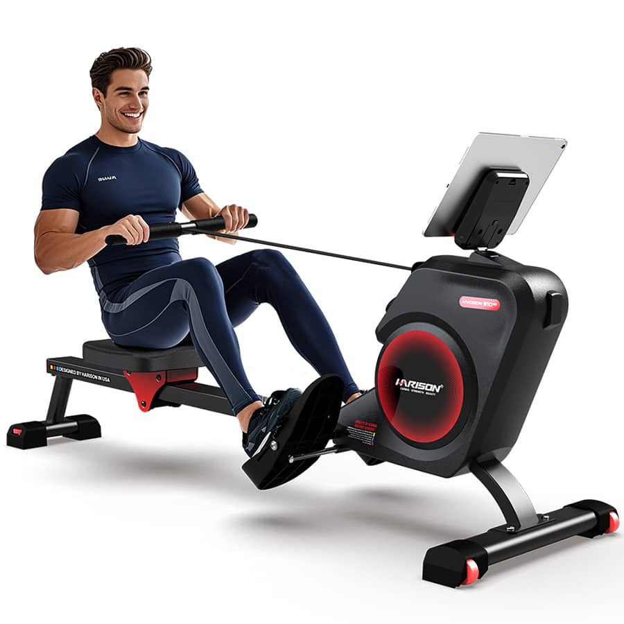 Magnetic Rowing Machines for Home with Smooth & Quiet US Mute System and HARISON App 350 LB Capacity - BLACK