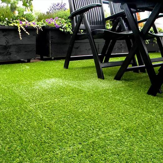 Back. Loheer - 36-Pack Interlocking Artificial Grass Tiles 12x12 Inch - Drainage, Tool-Free Fit - Green.