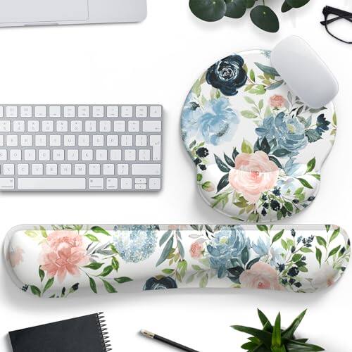 Earthley Blooms - Pink Flower Desktop Mat Aesthetic Wrist Support Mouse Rest Set Computer Office Comfortable for Easy Typing - Orchid Pink Flowers