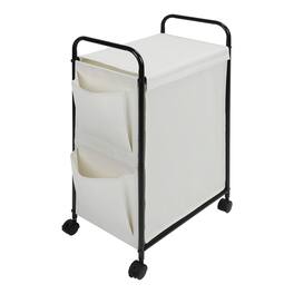 Oumilen - Rolling Laundry Hamper Cart with Lid – Matte Black Frame & Waterproof Fabric Basket - White