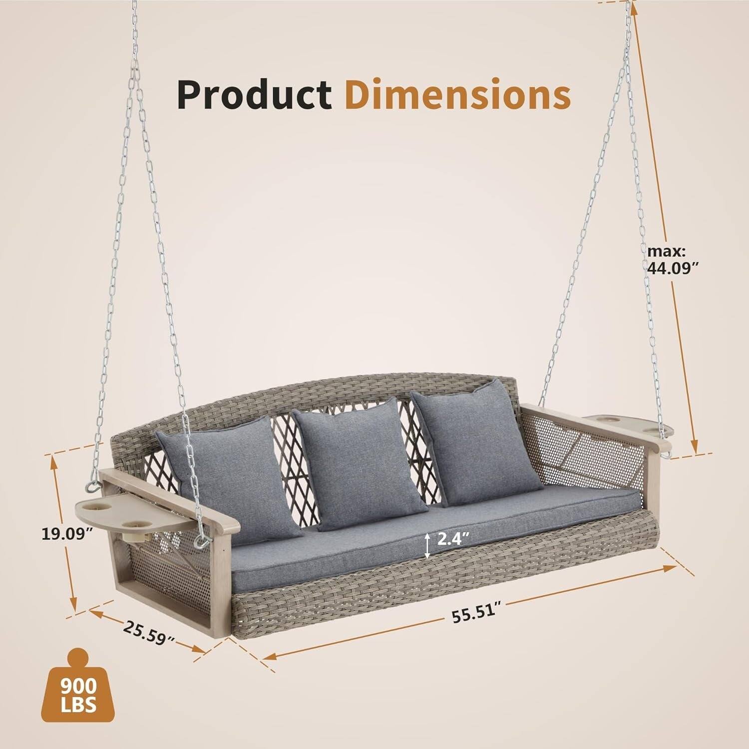 Product Dimensions max: 44.09" 19.09" 2.4" 25.59" 55.51" 900 LBS