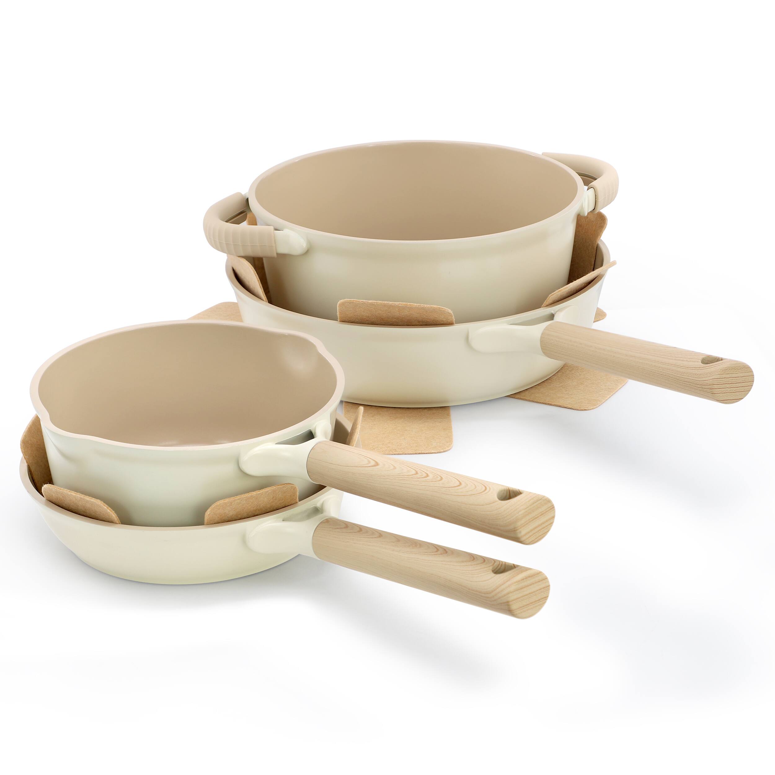 Alt View 1. Gibson - Gibson Elite Folkstone 13 Piece Ceramic Nonstick Cast Aluminum Cookware Set in Linen - Linen.