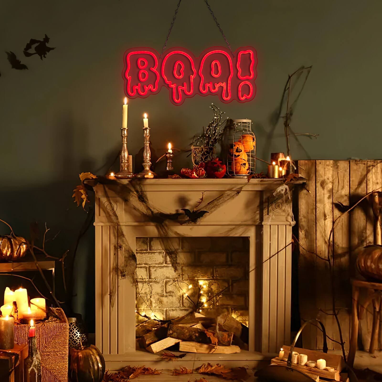 Alt View 8. Fitnate - "BOO" Halloween Neon Sign - Red.